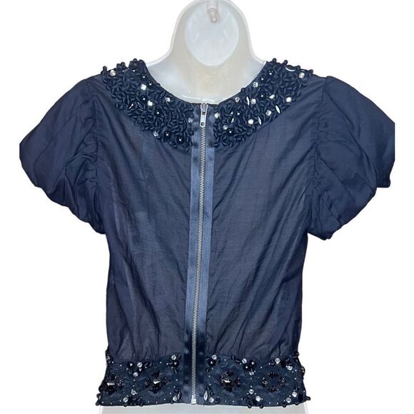 Diane Von Furstenberg 100% Cotton Black Embellished Top NWT Size 6 - Picture 4 of 9